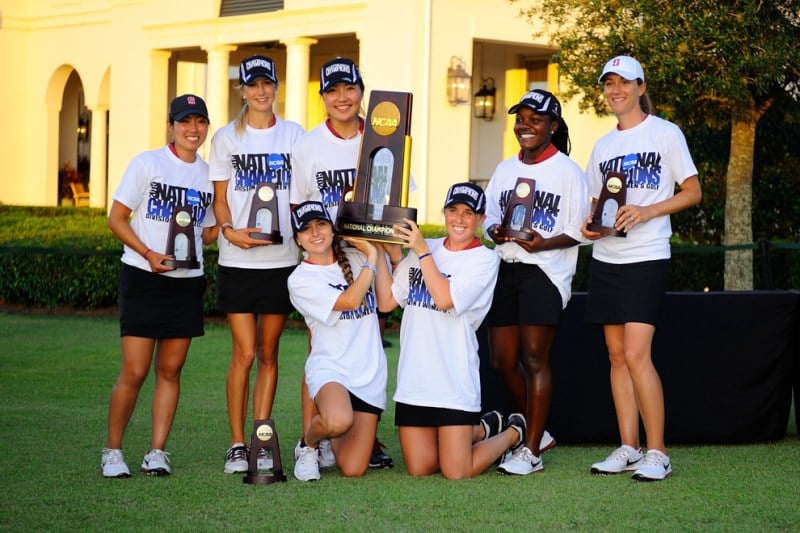 The women's golf team clinched the program's first national championship when the team beat Baylor 3 matches to 2 Wednesday afternoon. (Courtesy of Tim Cowie)