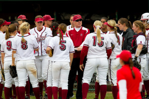 Stanford softball coach John Rittman (in red) resigned on May 30, 2014 after allegations were brought against him and his coaching staff. (BOB DREBIN/isiphoto.com)