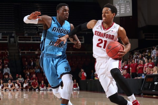 STANFORD, CA - March 22, 2015: Stanford Cardinal vs the Rhode Island Rams in a second round game of the NIT at Maples Pavilion.  Stanford defeated the Rams 74-65.