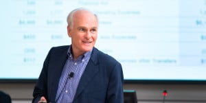 Vice Provost for Budget Tim Warner MBA '77 gave his budget report for the 2016 fiscal year at the last Faculty Senate meeting. (LINDA A. CICERO/Stanford News Service) 