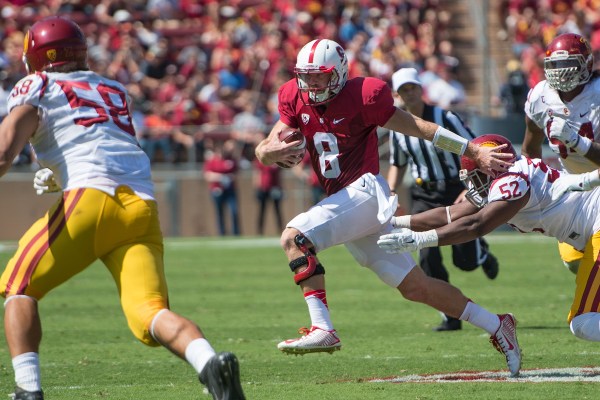 Stanford quarterback Kevin Hogan (8) has failed to beat the Trojans in each of his two tries. (DAVID BERNAL/isiphotos.com)