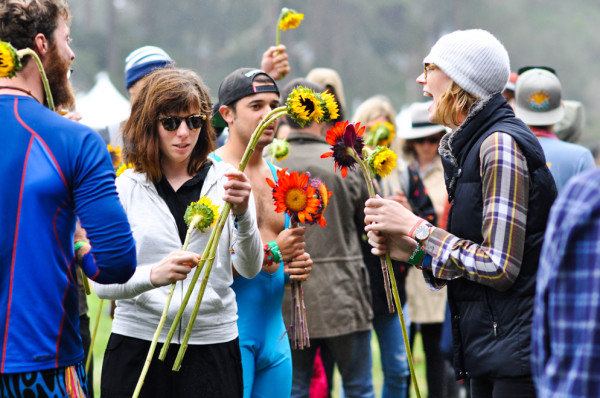 Even in the rain, Heartwatch garnered a sizable audience for the first performance of the day. The sunflowers were a nice touch...well, that is until they started throwing them at the musicians...RAHIM ULLAH/The Stanford Daily