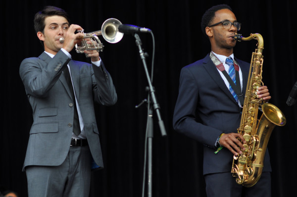 St. Paul and The Broken Bones' unusual usual horn section. Usually their horn section does not have a tenor saxophone and includes Allen Branstetter on trumpet and Ben Griner on trombone. RAHIM ULLAH/The Stanford Daily
