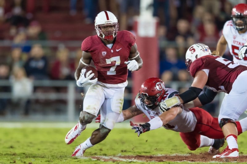 STANFORD, CA - NOVEMBER 15, 2014: Ty Montgomery during Stanford's game against Utah. The Utes defeated the Cardinal 20-17 in overtime.