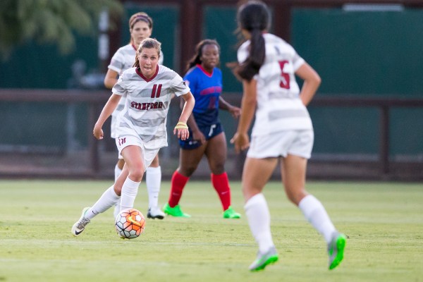 August 14, 2015, Stanford, CA:  Stanford Cardinal vs Fresno State Bull Dogs in an exhibition game at at Laird Q. Cagan Stadium. Stanford beat Fresno State 3-0.