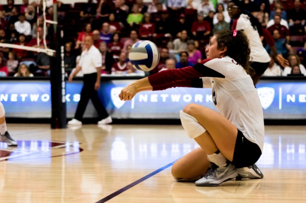 Jordan Burgess (above) rounds out a talented senior class for the Cardinal, which also includes setter Madi Bugg, outside hitter Brittany Howard and middle blocker Inky Ajanaku, who is out with an injury this year. (NATHAN STAFFA/The Stanford Daily)