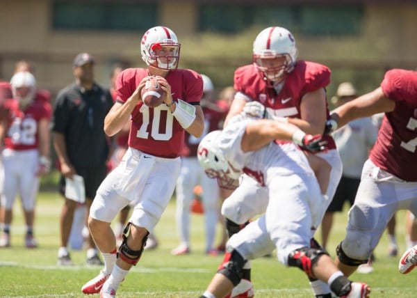 Kevin Hogan's ankle injury may give redshirt freshman quarterback Keller Chryst (left ) a chance to start on Friday against Oregon State. (SHIRLEY PEFLEY/stanfordphoto.com)