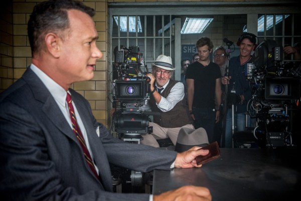 Steven Spielberg with Tom Hanks on the set of "Bridge of Spies." (Courtesy of Disney)