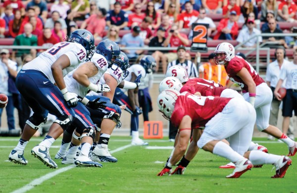 The Stanford Cardinal football team defeat Arizona 54-48 in Stanford, California on October 6, 2012.