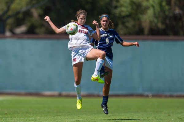 STANFORD, CA - SEPTEMBER 7, 2014:  Stephanie Amack  during Stanford's game against Notre Dame. The Cardinal and Irish played to a 0-0 draw after two 10-minute overtime periods.