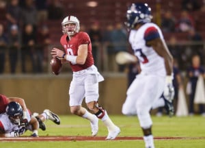 Fifth-year senior quarterback Kevin Hogan (left), who has accumulated 1155 passing yards to go along with 9 passing touchdowns, will look to lead Stanford to it's fifth straight victory. (SAM GIRVIN/The Stanford Daily)