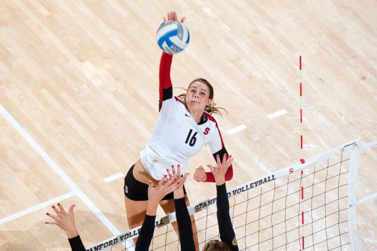 Senior outside hitter Brittany Howard (above) comes in at second on the team in kills (158) behind freshman Hayley Hodson. Most notably, Howard notched her 1,000 career kill against Arizona State two weeks ago. (DON FERIA/stanfordphoto.com)