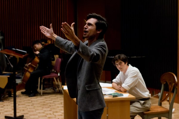 From left, John Ribeiro-Broomhead and Ian Anstee in "Story of my Life." Andrea Wen-Yu Lim/STANFORD DAILY.