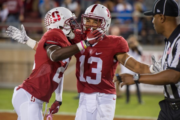Fifth-year senior Ronnie Harris (left) will likely miss his second straight game with an injury on Saturday, while the team will wait to evaluate sophomore Alijah Holder (right) on Friday to see if he's good to go. In the starting duo's absence, Stanford gave up a season-high 397 passing yards last Saturday to Cal. (KAREN AMBROSE HICKEY/stanfordphoto.com)