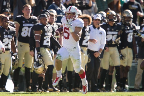 In the first game of his collegiate career in front of his hometown Colorado crowd, sophomore Christian McCaffrey (above) had 220 all-purpose yards to complement a shocking passing touchdown in the fourth quarter as No. 9 Stanford cruised past Colorado, 42-10.  (DON FERIA/isiphotos.com)