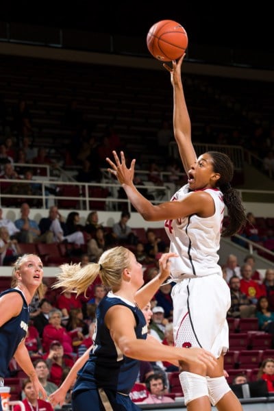 Junior Erica McCall (right) rounds out a spectacular junior class, which also includes Karlie Samuelson, Lili Thompson and Briana Roberson, that will be expected to do big things for the Cardinal this season. (BOB DREBIN/stanfordphoto.com)