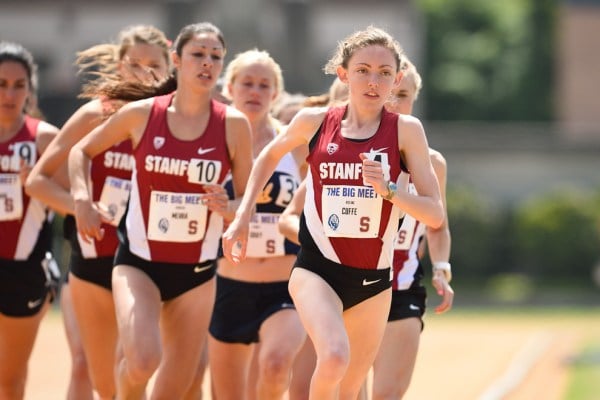Fifth-year senior Aisling Cuffe (right) is poised for a strong finish in the NCAA Regionals after winning the Pac-12 Championships in 19:53:1 (RICHARD ERSTED/stanfordphoto.com)
