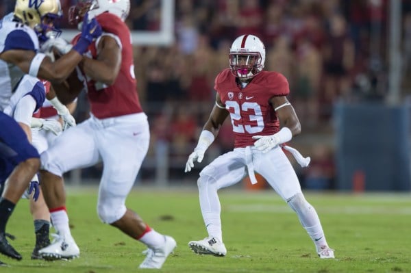 Stanford, CA - October 25, 2015: Alameen Murphy during the Stanford vs University of Washington football game at Stanford Stadium. The Cardinal defeated the Huskies 31-14.