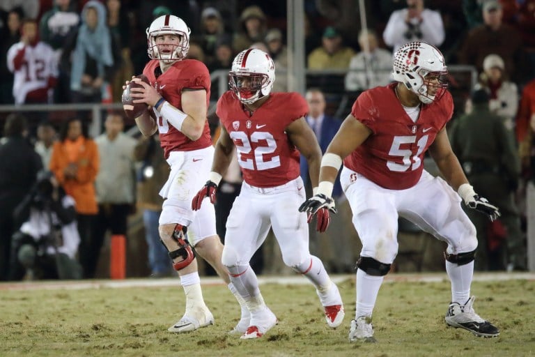 Senior left guard Joshua Garnett (right) has won the 2015 Outland Trophy, awarded to the most outstanding interior lineman in college football. (BOB DREBIN/stanfordphoto.com)