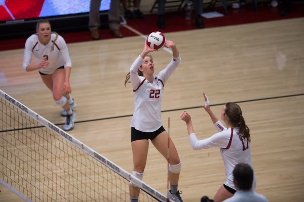 Senior setter Maddi Bugg (above) notched 38 assists on Thursday against New Mexico State and is now only 16 away from notching her 5,000th. She would become one of three Cardinal players to ever have achieved such a feat. (RAHIM ULLAH/The Stanford Daily)