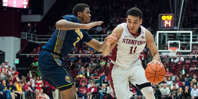 Sophomore guard Dorian Pickens (right) was one of four Cardinal to score in double figures, notching 14 points in the Cardinal's 77-71 victory over Cal (RAHIM ULLAH/The Stanford Daily).