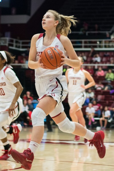 Junior guard Karlie Samuelson (above) scored 14 points, including four 3-pointers, to lead No. 12 Stanford to a victory over USC on Friday night. Samuelson was limited to just 3 points in a blowout loss to No. 20 UCLA on Sunday. (RAHIM ULLAH/ The Stanford Daily)