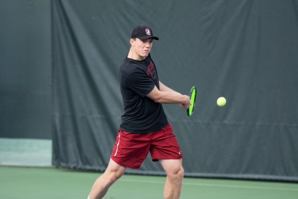 Sophomore Tom Fawcett, (above) currently the third-ranked singles player in the country, will take on fourth-ranked Andre Gorranson of Cal on Saturday at the Big Slam. The Cardinal No. 1 has not lost in his last seven singles matches.(RAHIM ULLAH/The Stanford Daily)