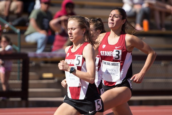 Senior Rebecca Mehra (right) is competing in the 3,000 meters at the MPSF Championship in Seattle this weekend. This is the final qualifier for the NCAA Indoor Championships, which will take place in March. (DAVID BERNAL/isiphotos.com)