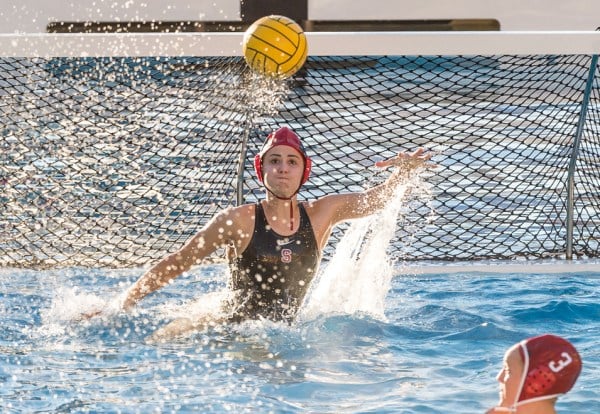 Redshirt junior Julia Hermann (above) was named the MPSF/Kap7 Player of the Week after her strong performance against UC Davis last week, in which she tallied 8 saves. The Cardinal will rely on her as they take on LMU in the UC Irvine Invitational this weekend. (BILL DALLY/stanfordphoto.com)