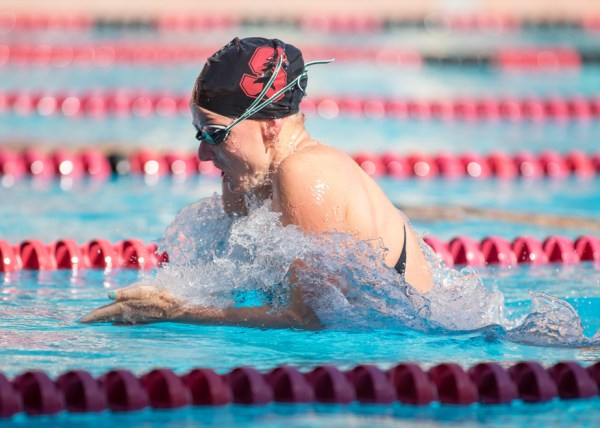 Senior Sarah Haase (above) swept the breaststroke individual titles at the Pac-12 Championships, with her 58.02 in the 100 breast setting a new meet and Pac-12 record. She also swam the breaststroke legs for both the 200 medley relay and 400 medley relay, in which Stanford set American records while winning the Pac-12 titles. (SHIRLEY PEFLEY/stanfordphoto.com)