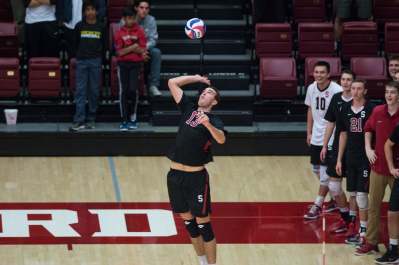 The men's volleyball team is riding a seven-match win streak heading into a weekend matchup against Pepperdine. Junior middle blocker Kevin Rakestraw (above) has been a prominent part of the Stanford attack, leading the team in kills the past two matches. (RAHIM ULLAH/The Stanford Daily)