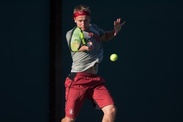 Maciek Romanowicz. Stanford Men's Tennis v. CAL 02/20/16. Photo by (RAHIM ULLAH/The Stanford Daily)