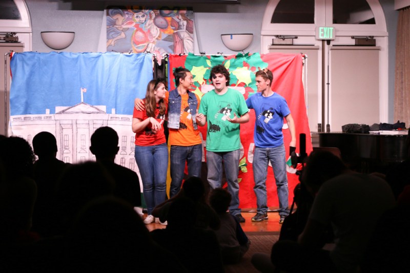 The Flying Treehouse performs at their winter show, where they presented the stories of second-grade students they tutor (ROBERT SHI/The Stanford Daily).