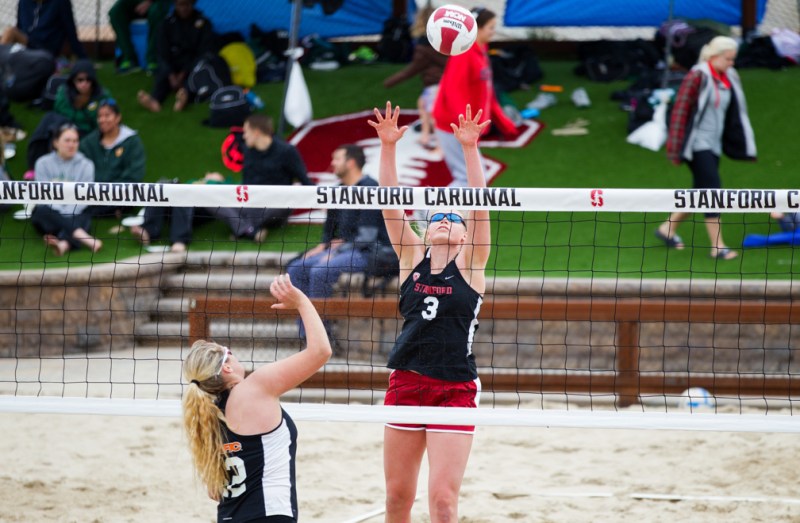 A win streak for freshman Hayley Hodson (above) and partner freshman Payton Chang was broken as No. 16 Cal topped Stanford in the Big Spike. (NORBERT VON DER GROEBEN/isiphotos.com)