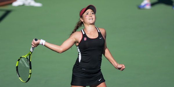 Freshman Caroline Lampl (above) has become a critical part of the No. 18 Stanford women's tennis team, compiling a 17-4 overall record to help boost the Cardinal into championship contention. (RAHIM ULLAH/The Stanford Daily)
