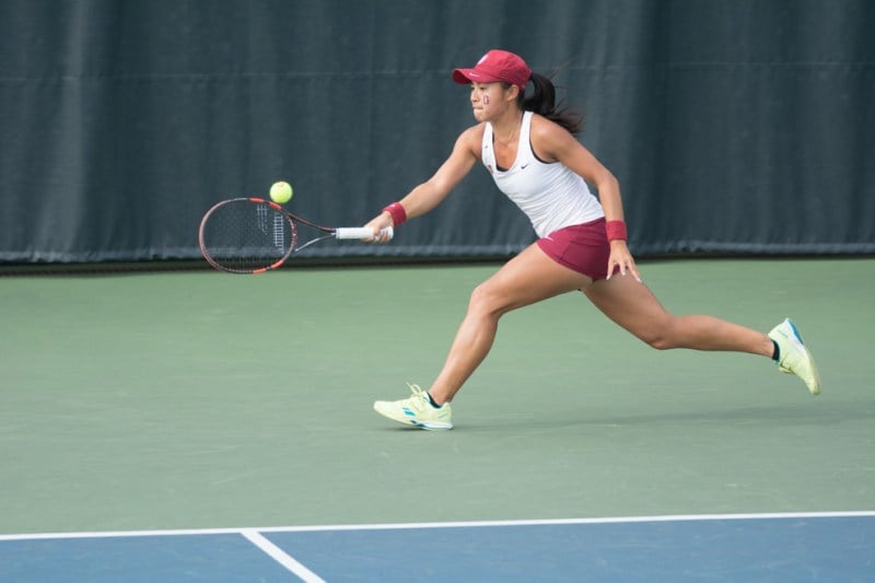 After taking time away from Stanford to play on the professional circuit, Carol Zhao (above) returned to the Cardinal's lineup last month, going 3-1 in the No. 1 spot since then.
(ALLISON HARMAN/The Stanford Daily)
