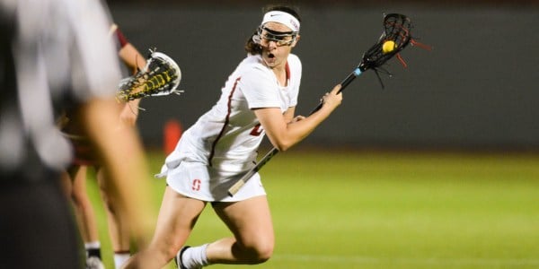 Junior Kelsey Murray (above) led the Cardinal's attack against Oregon and Cal, scoring 5 goals in each game to lead Stanford to convincing victories. (SAM GIRVIN/The Stanford Daily)