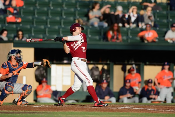 Sophomore Quinn Brodey (above) hit a two-out, two-run, go-ahead, inside-the-park home run to give Stanford a 6-5 lead over Arizona in the series finale over the weekend to help Stanford avoid the sweep at the hands of the Wildcats. (RAHIM ULLAH/The Stanford Daily)