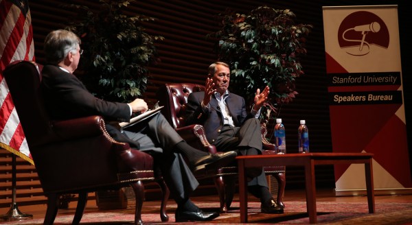 Former Speaker of the House John Boehner spoke with David M. Kennedy, history professor emeritus, yesterday evening (NAFIA CHOWDHURY/The Stanford Daily). Photo available here.