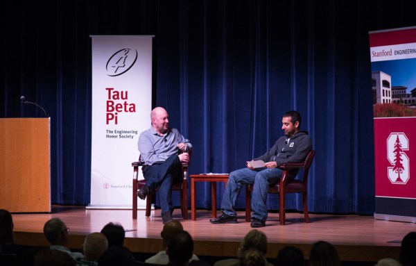 Marc Andreessen and Balaji Srinivasan discussed venture capital and entrepreneurship in a "fireside chat" with students (RYAN JAE/The Stanford Daily)