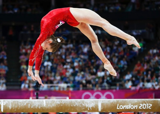 Kristina Vaculik '15 performs on the balance beam during the team final in the London 2012 Olympic Games, helping Team Canada to a best-ever fifth place finish.