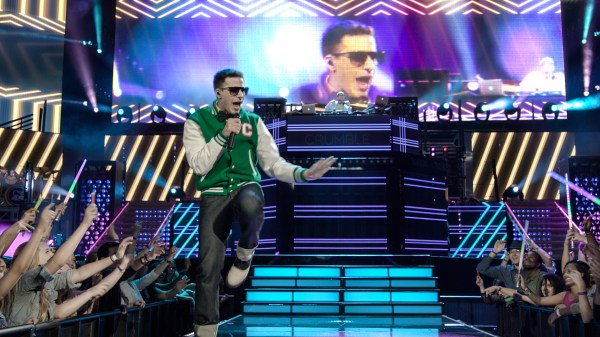 Conner4Real (Andy Samberg) performs for his fans in The Lonely Island's "Popstar: Never Stop Never Stopping," a hilarious parody on Justin Bieber and tween idoltry. (Courtesy of Universal Pictures)