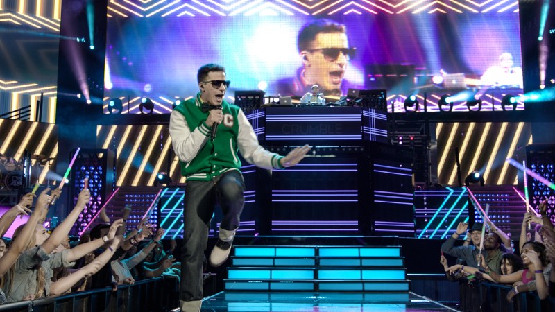 Conner4Real (Andy Samberg) performs for his fans in The Lonely Island's "Popstar: Never Stop Never Stopping," a hilarious parody on Justin Bieber and tween idoltry. (Courtesy of Universal Pictures)
