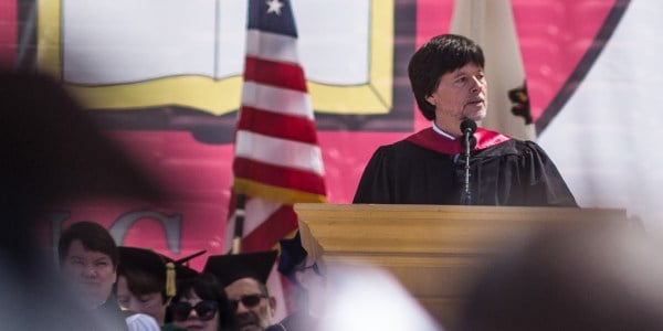 Ken Burns, the esteemed documentarian, devoted a significant fraction of his commencement remarks to an indictment of presumptive Republican presidential nominee Donald Trump. Photo by Sam Girvin.