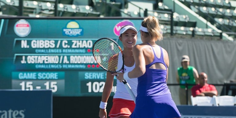 Carol Zhao and Nicole Gibbs. Bank of The West Classic 2016. Photo by Rahim Ullah