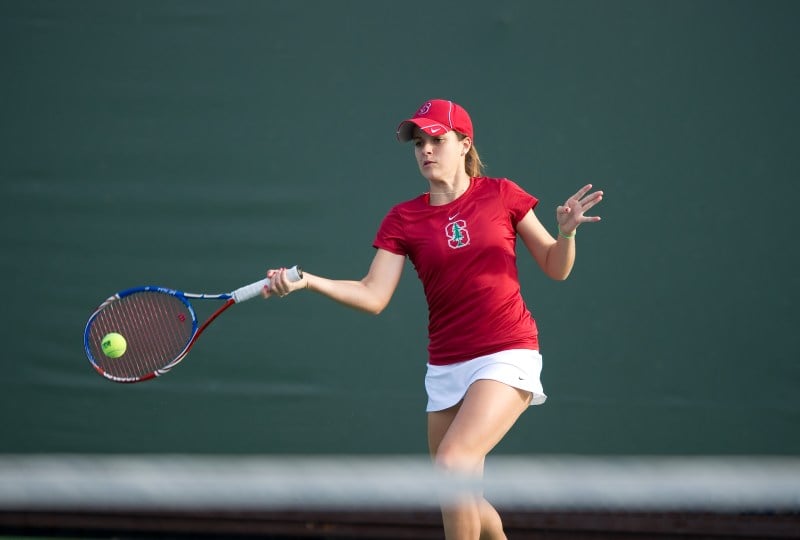 Former Stanford standout Nicole Gibbs '14 (above), currently ranked No. 71 in the world, will face newly turned professional Carol Zhao in the first round. Gibbs won two team titles during her time on the Farm, while Zhao occupied the No. 1 spot for the Cardinal this season, helping the team win its 19th title. (JOHN TODD/stanfordphoto.com)