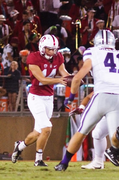 Sophomore punter Jake Bailey had an impressive night, repeatedly pinning the Wildcats inside their own five-yard line. Bailey's strong performance may have given him the upper hand in a position battle with senior Alex Robinson (SAM GIRVIN/The Stanford Daily)