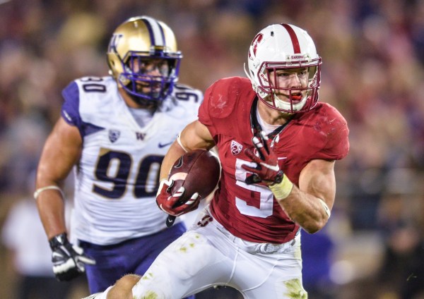 Last year, Christian McCaffrey rushed for 300 all-purpose yards against Washington as the Cardinal won 31-14. This year, the teams will meet in a battle of the unbeaten to determine who is favored in the Pac-12 North. (RAGHAV MEHROTRA/The Stanford Daily)