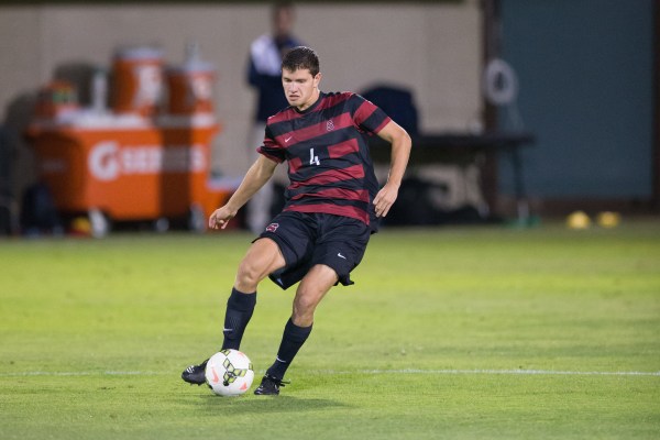 A header from Tomas Hilliard-Arce came the closest to a goal for Stanford in its 0-0 draw against No. 5 Indiana. The Cardinal bounced back from a tough overtime loss to Notre Dame to hold the Hoosiers scoreless. (FRANK CHEN/The Stanford Daily)