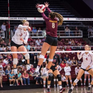 STANFORD, CA - August 28, 2016: Hayley Hodson at Maples Pavilion. The Stanford Cardinal defeated the University of Minnesota 3-1.